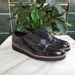 Zara Woman Slip On Black Patent Brogue Loafer Sz 9